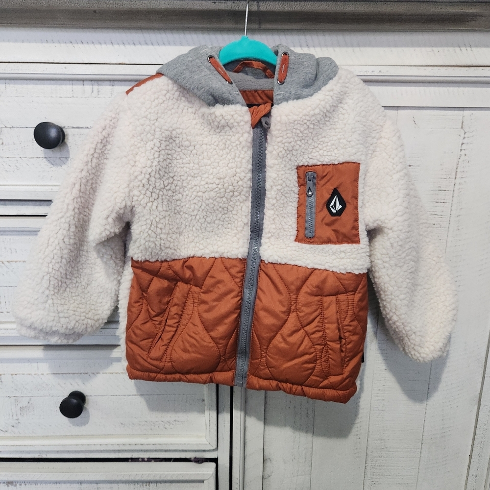 NWOT Volcom Sherpa Coat with Rust Accents